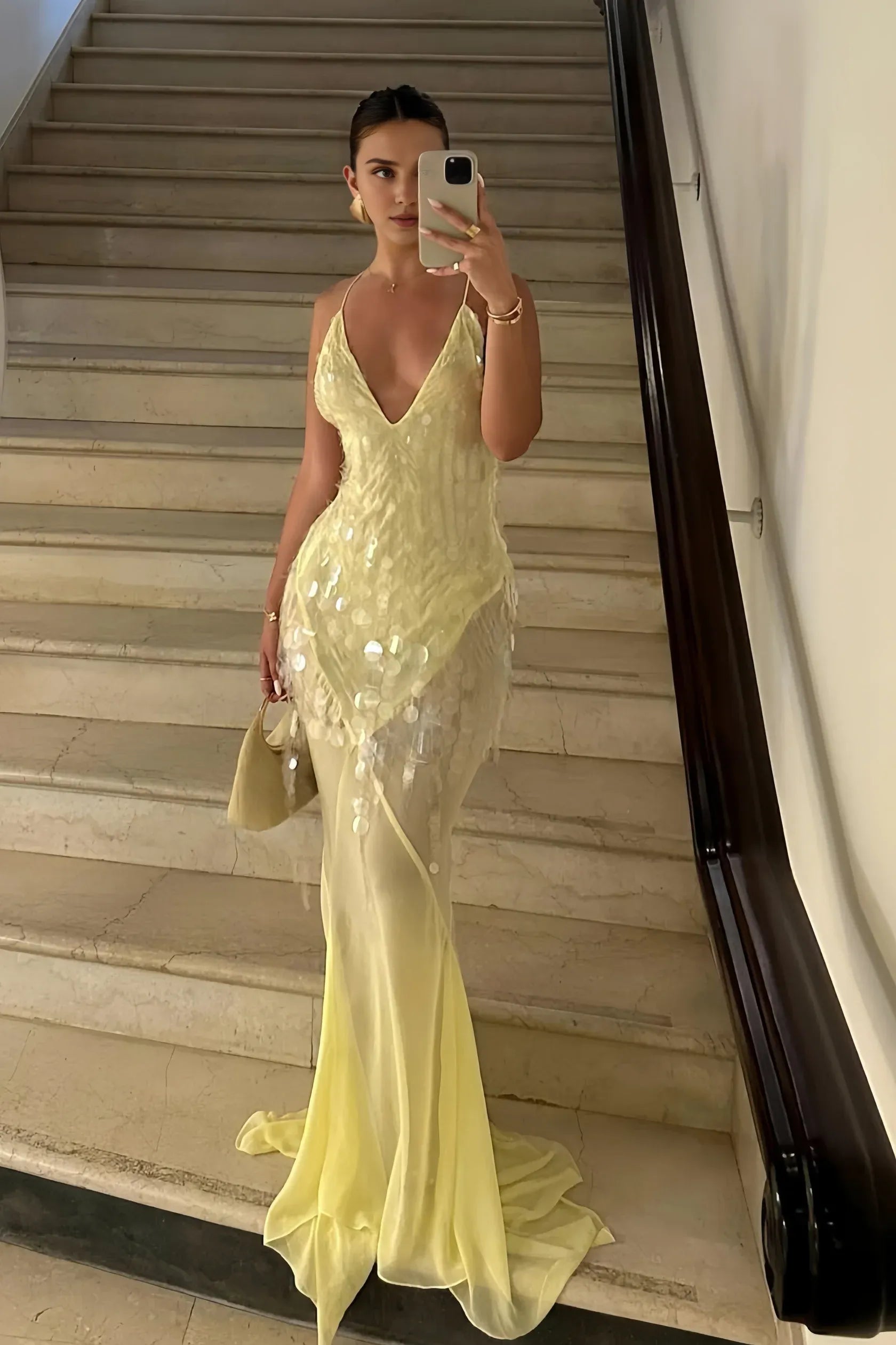 Weitese Formal Wear Dresses Sexy Deep V-neck Chiffon Evening Prom Dresses Sequin Mermaid Party Gown Prom Dress Shops